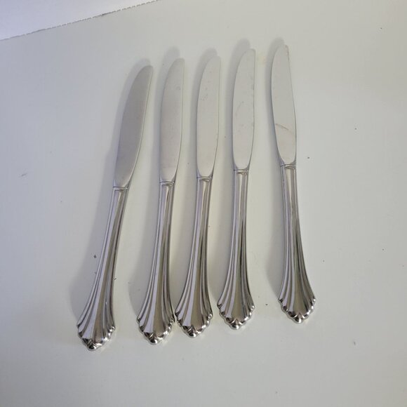 Oneida Bancroft Stainless Steel Dinner Knives Set of 5 With Ornate Handles - Picture 1 of 3